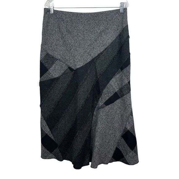 Richards‎ Malcolm Midi Skirt Flared Hem Fringe Trim Panel Gray Black Women Sz 6 - Picture 3 of 6
